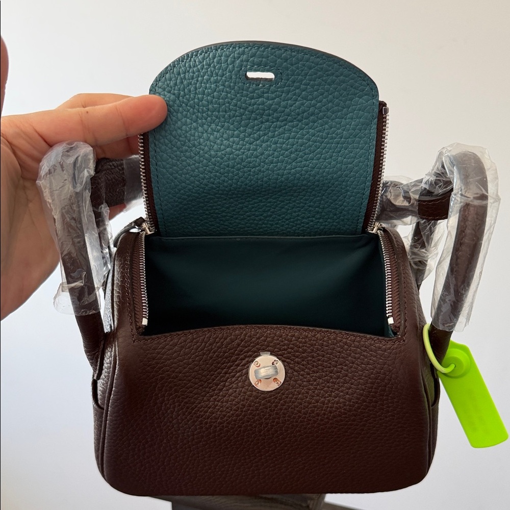 Mini Dark Red/ Blue Jeans Color Real Leather Crossbody bag